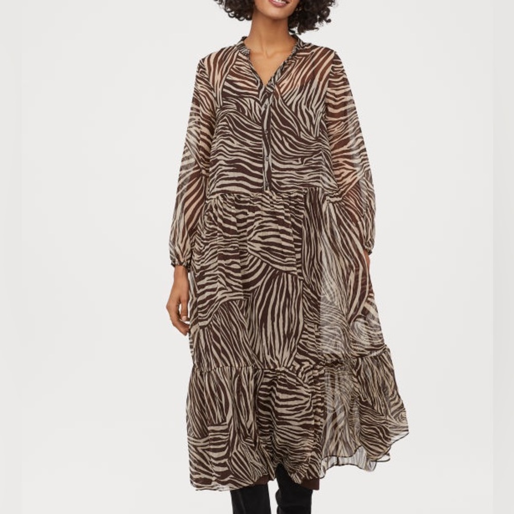 H&M Zebra Dress Oversized Flowy Zebra Print Dress Long Sleeve